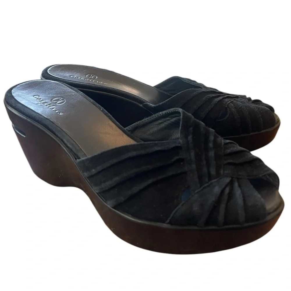 Cole Haan Air Austyn Black Suede Peep‎ toe Wedge Heel Women's 8 B